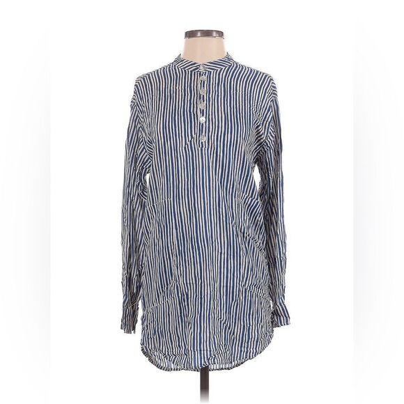 NWOT NATALIE MARTIN X REVOLVE striped collarless button up mini swim dress - Picture 1 of 9